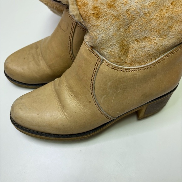 Blondo 70’s Vintage Women’s 9 Shearling Leather Sheepskin Boots Stacked Heel Rad - Picture 13 of 16